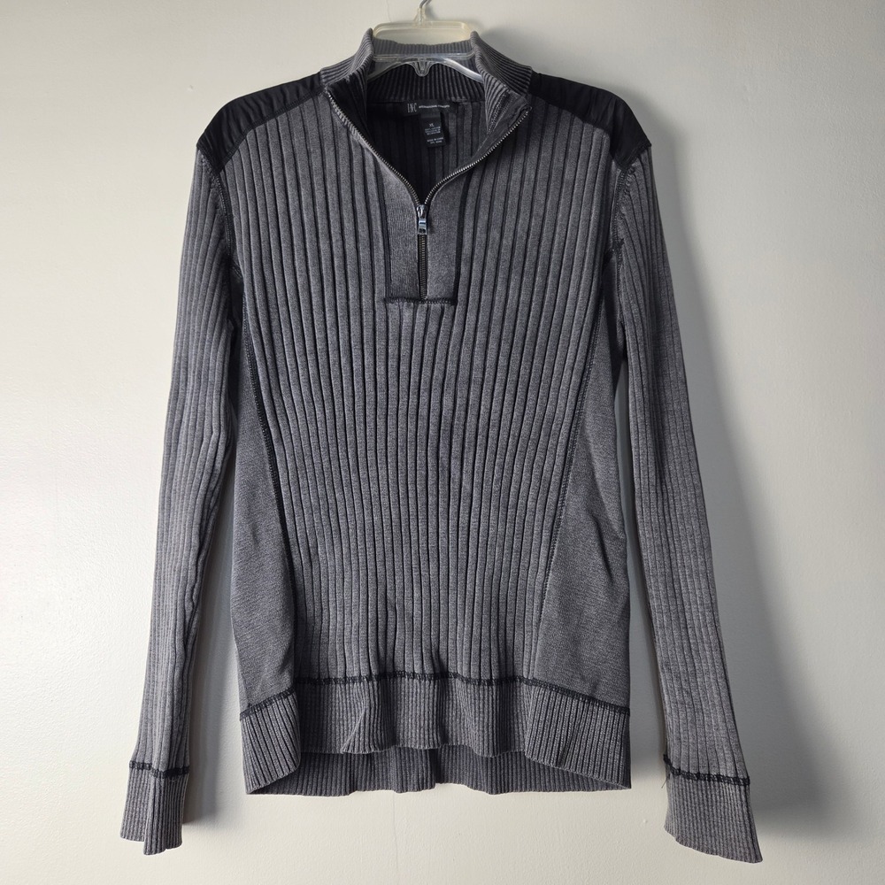INC International Concepts Mens XL Gray Ribbed 1/4 Zip Cotton Sweater Pullover